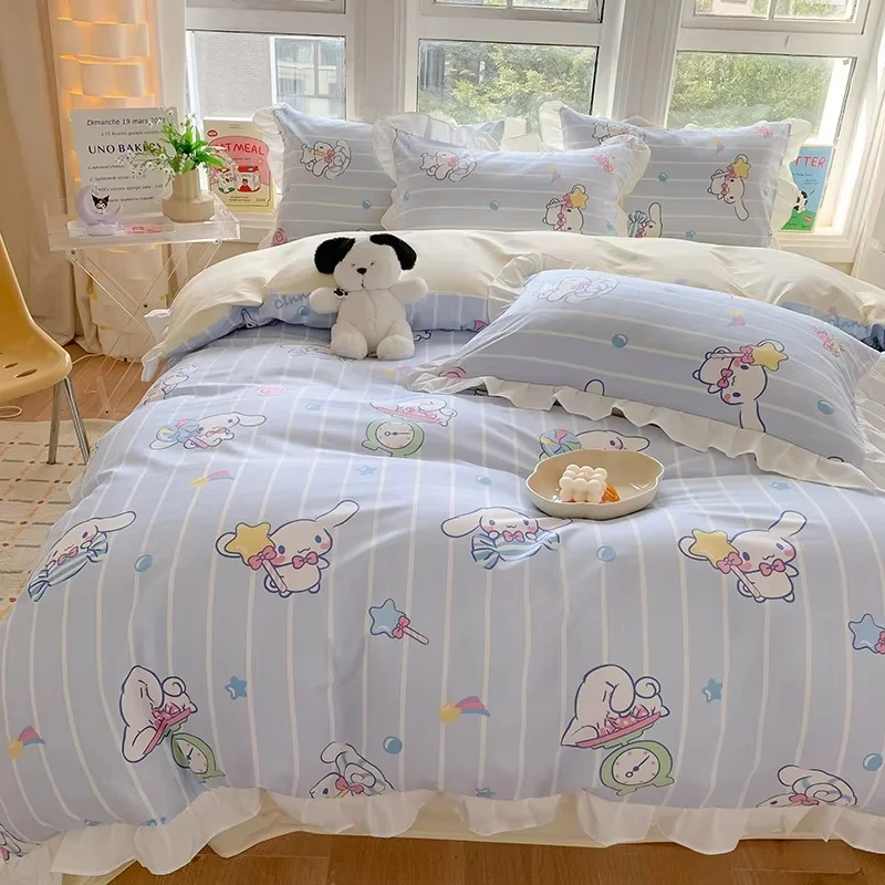 Sanrio Kids Bedding Set Kuromi Cinnamoroll Mymelody Duvet Cover Bed Sheet Pillowcase Bedsheet Double Single King Queen Twin Size