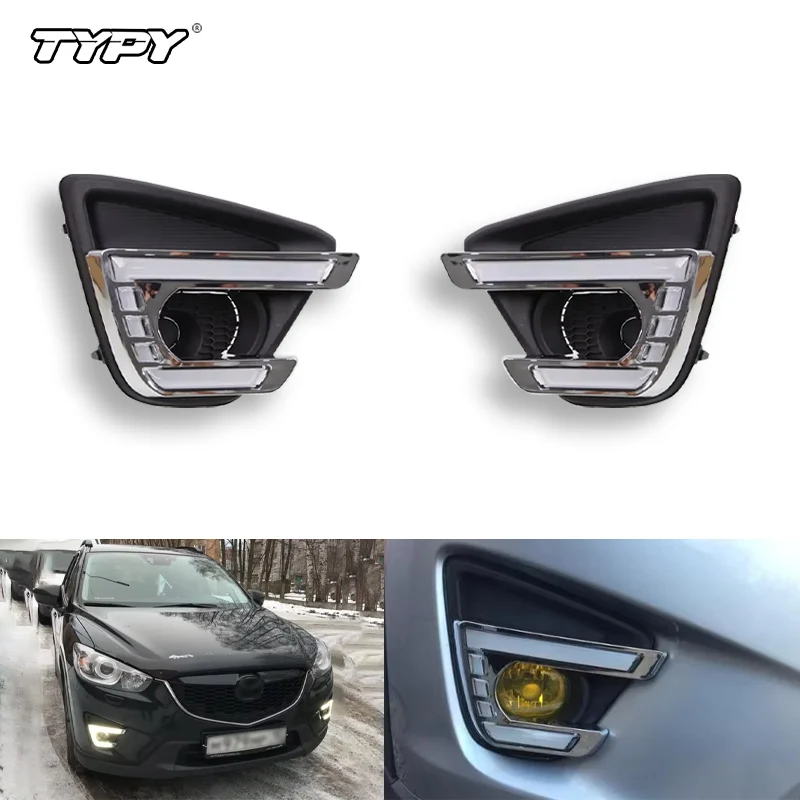 

TYPY 1Pair Auto DRL For Mazda cx-5 cx5 2012 2013 2014 2015 2016 led daytime running light with yellow turn signal fog lamp