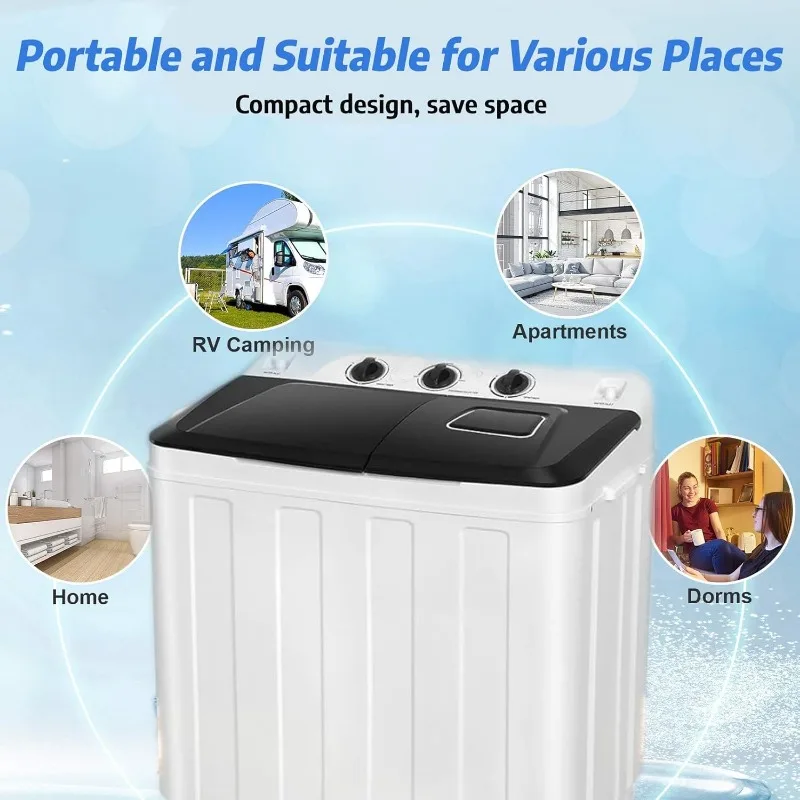 Portable Washing Machine 30Lbs Capacity Washer and Dryer Combo 2 In 1 Compact Twin Tub Laundry Washer (19Lbs) & Spinner (11Lbs)