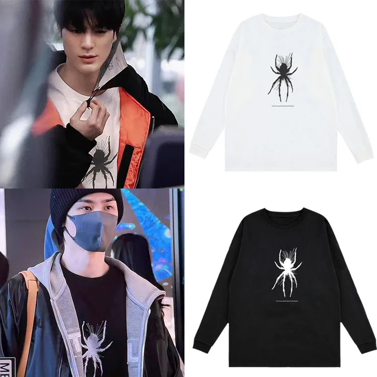 

NCTDR Long Sve Cotton T-irt Loose Fit round Ne Ribbed Cuff Pure Cotton Casual Youthful Sle for Teenagers