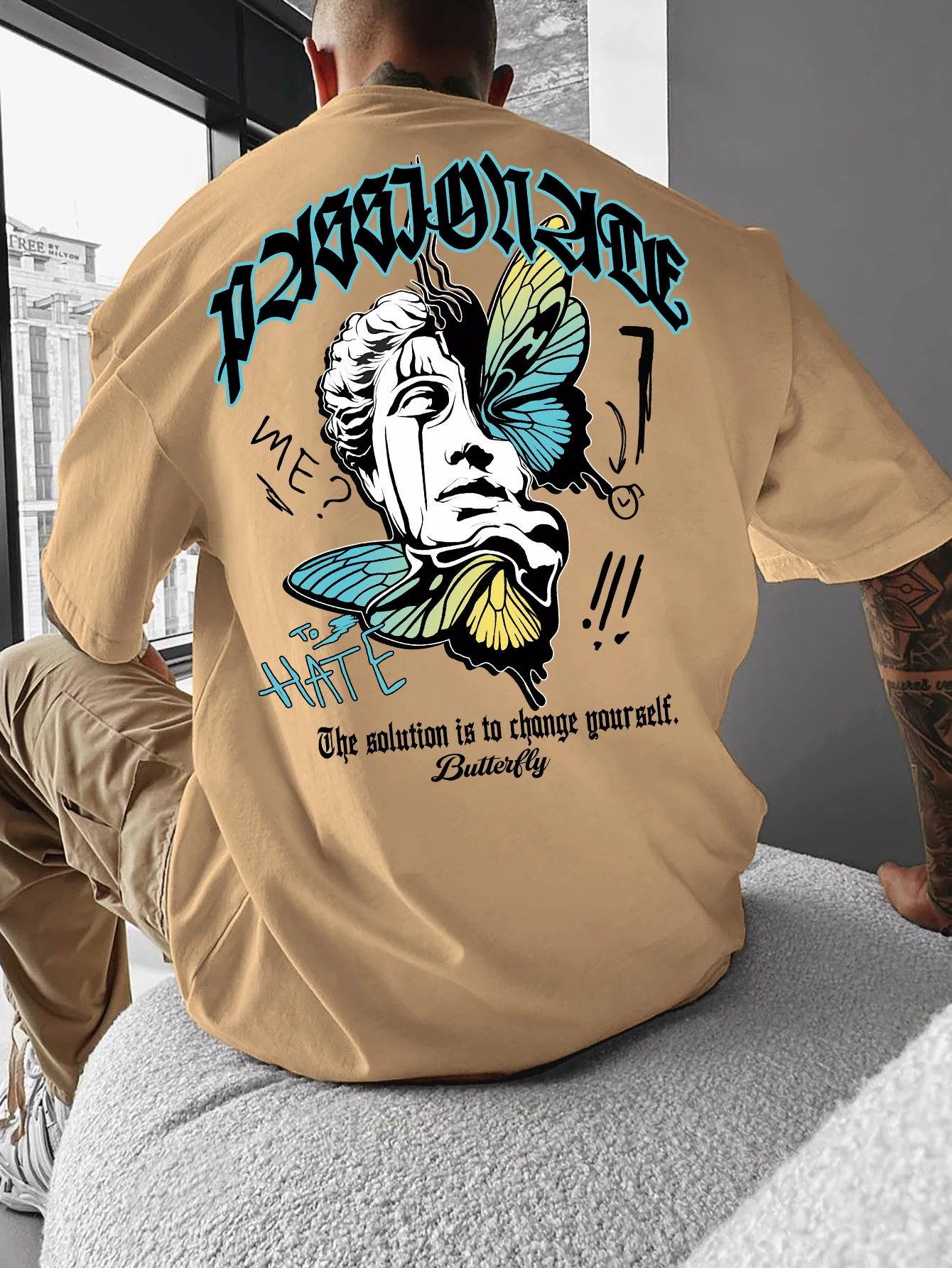 Passionate Butterfly Sad Statue Oversized Tee