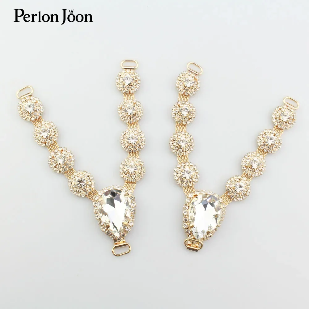 1 Pair gold style large drop crystal V-shaped chain beach shoes rhinestone decorative accessories XL007