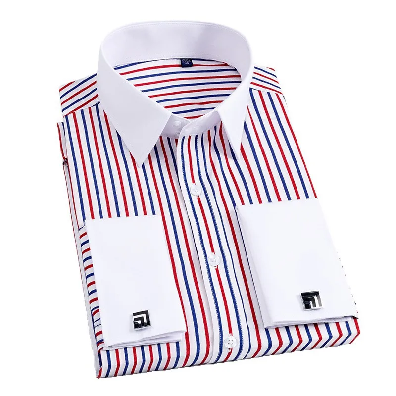 2026 Men's Windsor Collar Retro Business Dress High-grade Double Folded Sleeve  Men's Long-sleeved Shirt  French Cufflinks