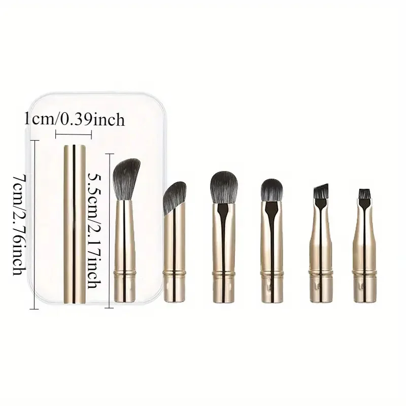 6 pezzi Set di pennelli per trucco a doppia estremità staccabile da viaggio Mini pennello per correttore contorno Pennello per ombretto Strumenti cosmetici per il viso con scatola