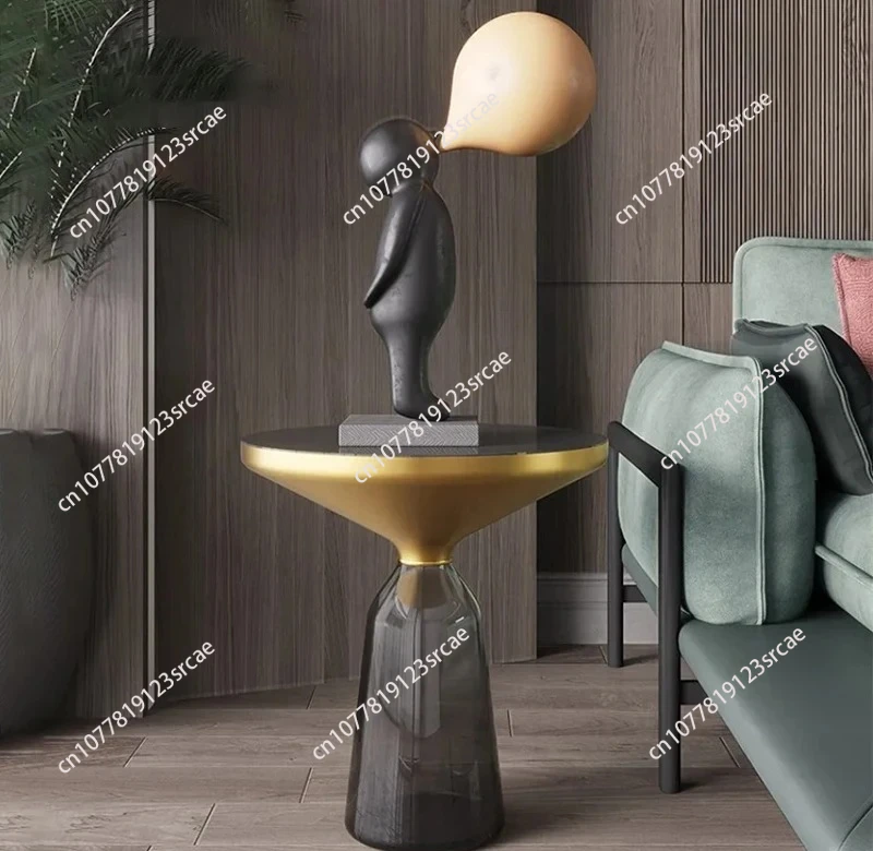 

Luxury Coffee Tables Transparent Glass Round Side Table Nordic Modern Living Room Tea Table Colorful Furniture Decorations