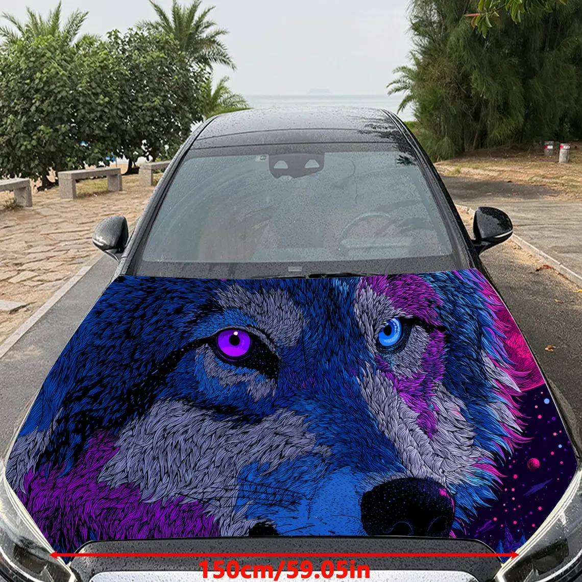 Car Decal Wolf in Neon-Textured Background & Artistic, Vibrant-Mystical Visual Details Car Hood Sticker, Waterproof Self - Adhes