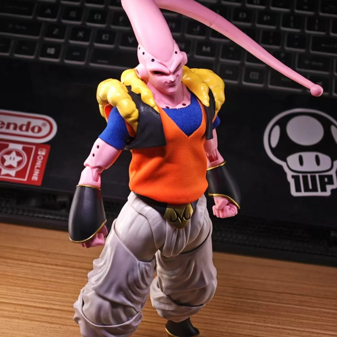 Dragon Ball Shf Anime Handmade Majin Buu Son Gohan Combat Uniform Blue Yellow Vest Built In Iron Wire Is Suitable for 1/12 Toys