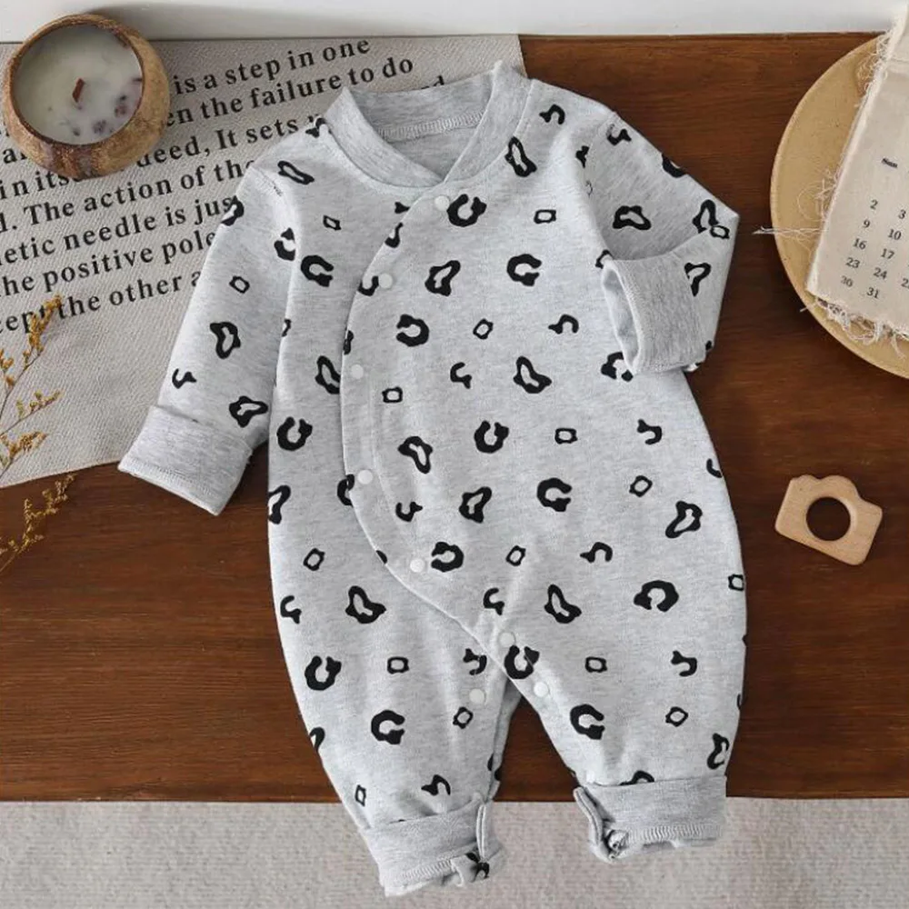 Baby Boy Rompers Long Sleeve 100% Combed Cotton Spring Autumn Winter Leopard Print Infant Clothing Baby Girl Jumpsuit