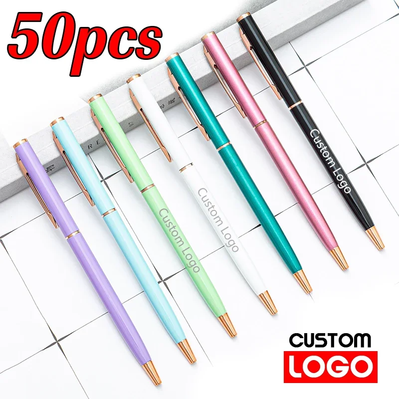 

50 Pcs Rose Gold Gift Pen Multi Color Ballpoint Pen Custom Logo Office School Advertising Pen Engraved Text Stationery Wholesale