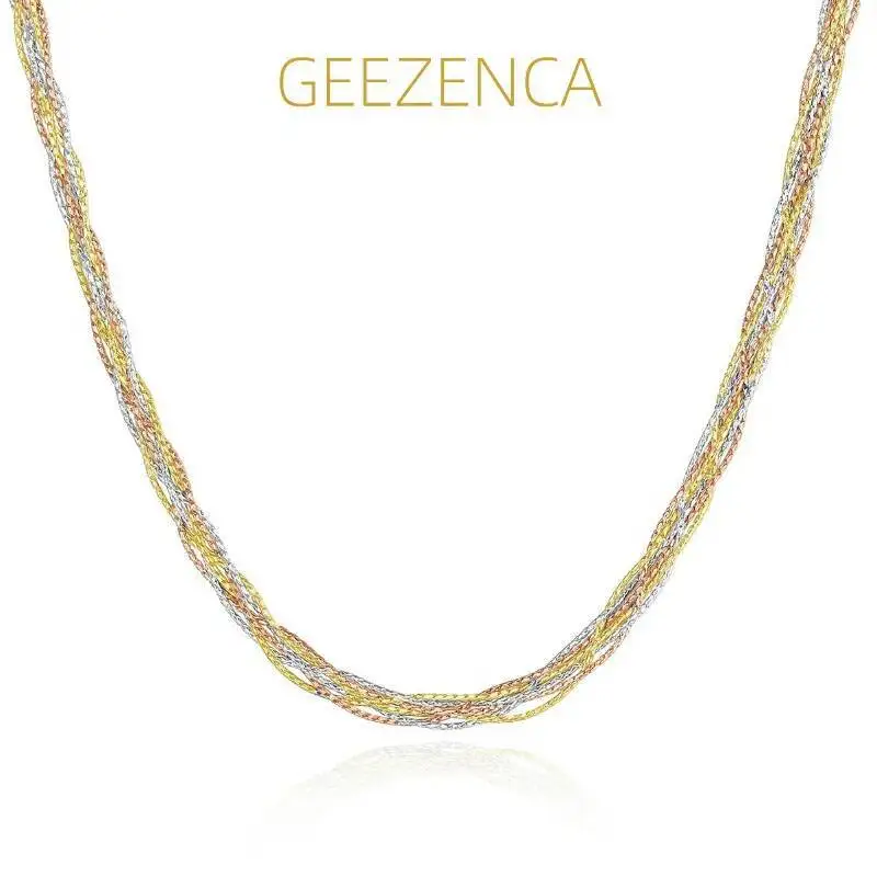 GEEZENCA Sparkling 925 Silver Three-color Multi Threads Loose Braided Necklace For Women Italian Luxury Jewelry 2024 New Trend