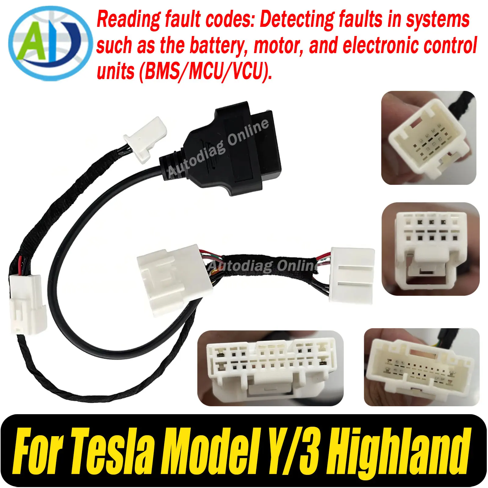 8Pin 12Pin to OBD2 Harness For Tesla Model Y/3 Highland (Gen 3 - Front Installation) Diagnostic Connector Harness Adapter Cable