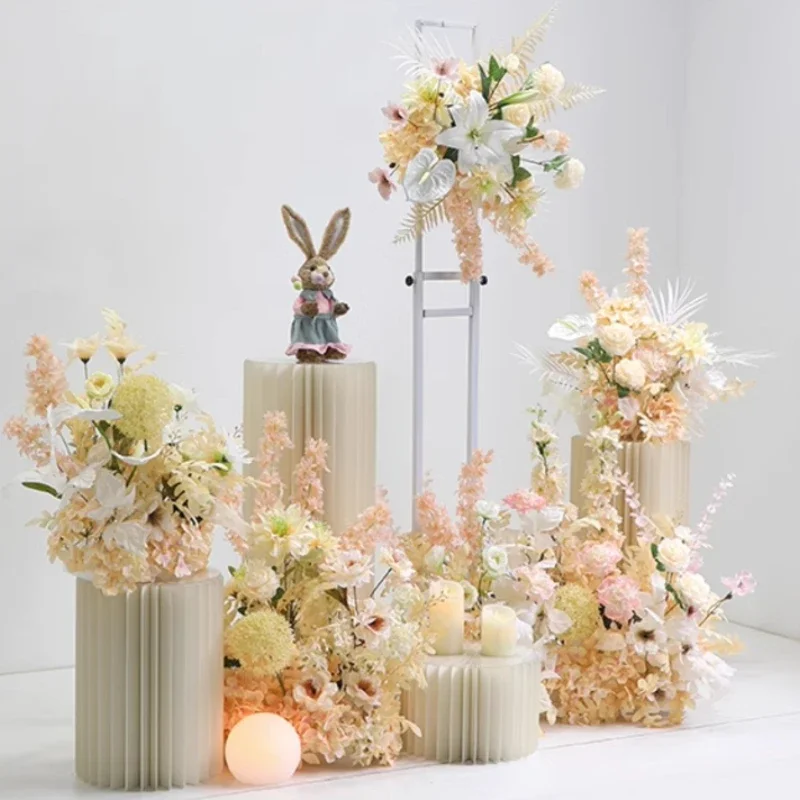 

5pcs Paper Cylinder Ornaments Pedestal Display Art Pillars Plinths Holder for Wedding Birthday Dessert Cake Table Stand Columns