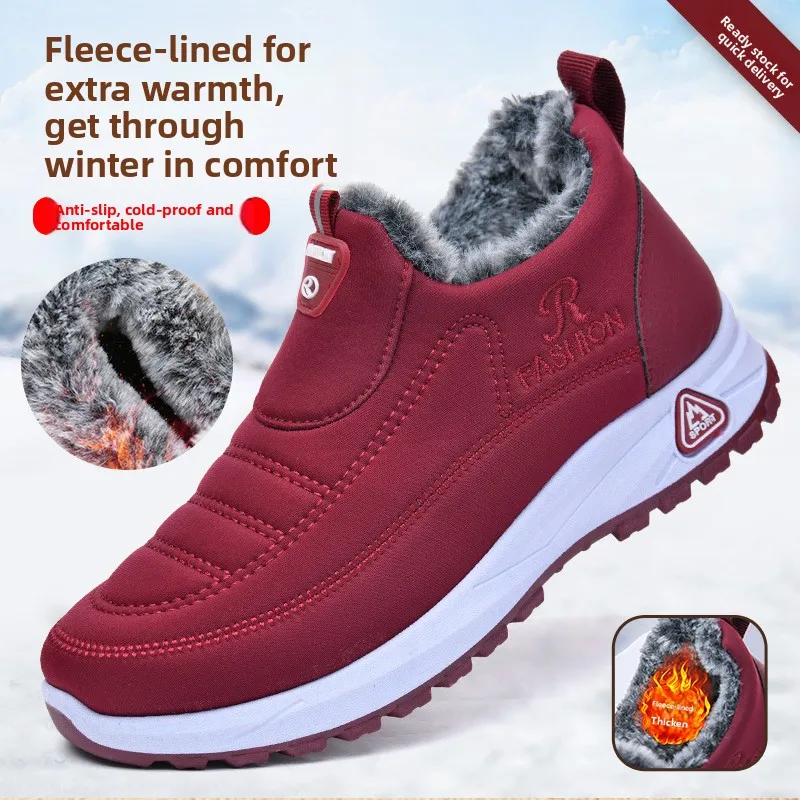 

Men's Winter Thiened Cotton oes Anti-slip Warm Waterproof Fce Lined Boots Women's Slip-On Dad Boots Northeast Sle