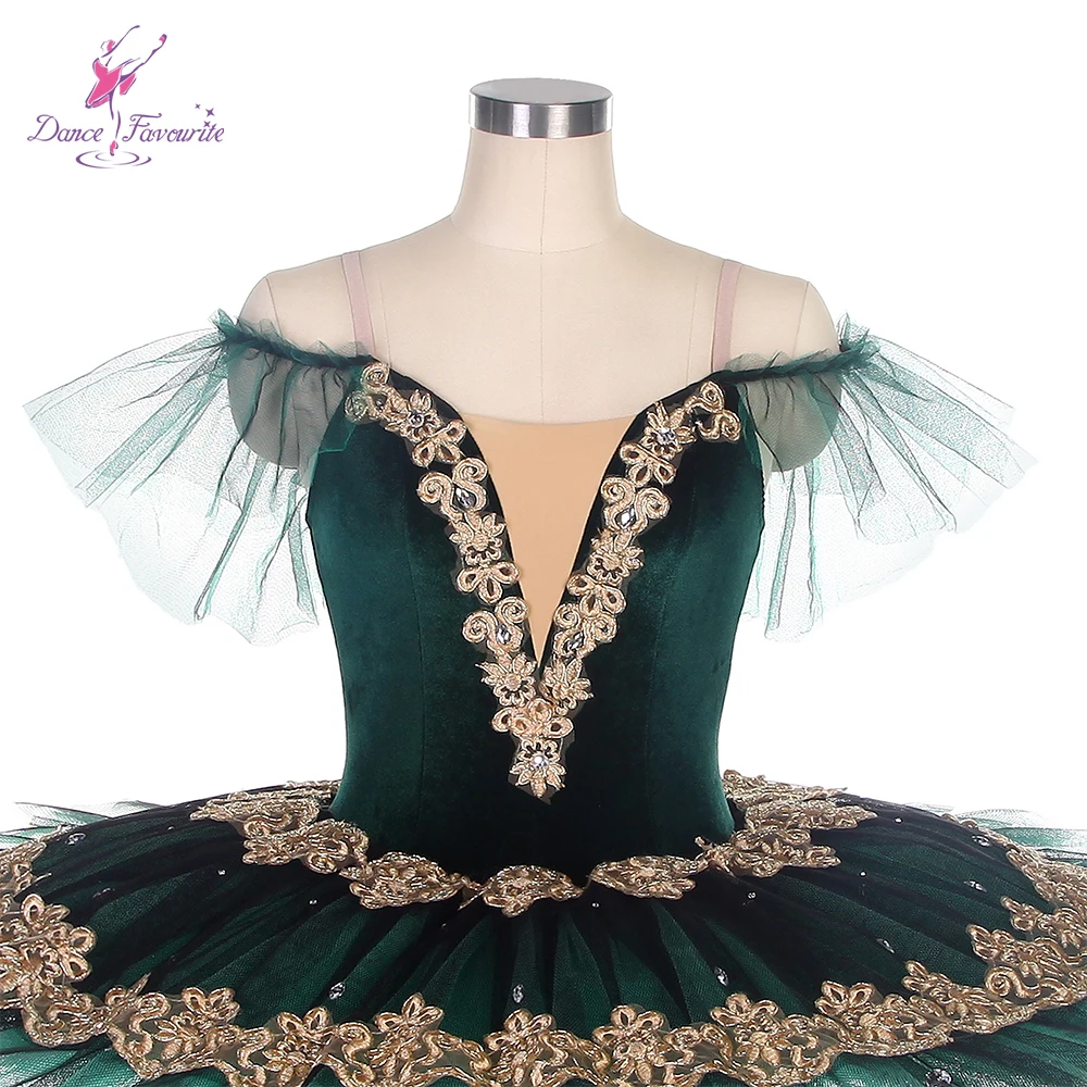 Dance Favourite Ballet Tutus BLL483 Green Velvet Bodice Pre-professional Ballet Tutu with Gold Trims Green Tutus