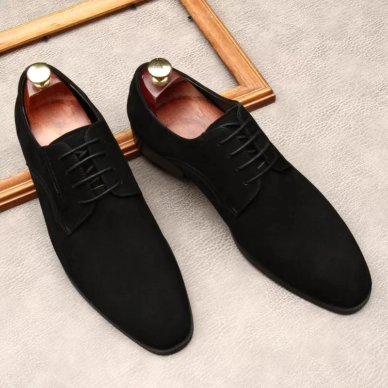 Brand Suede Leather Men Office Shoes Lace Up Men Dress Shoes Black Brown Male Genuine Leather Wedding Party oxford Shoes For Ma