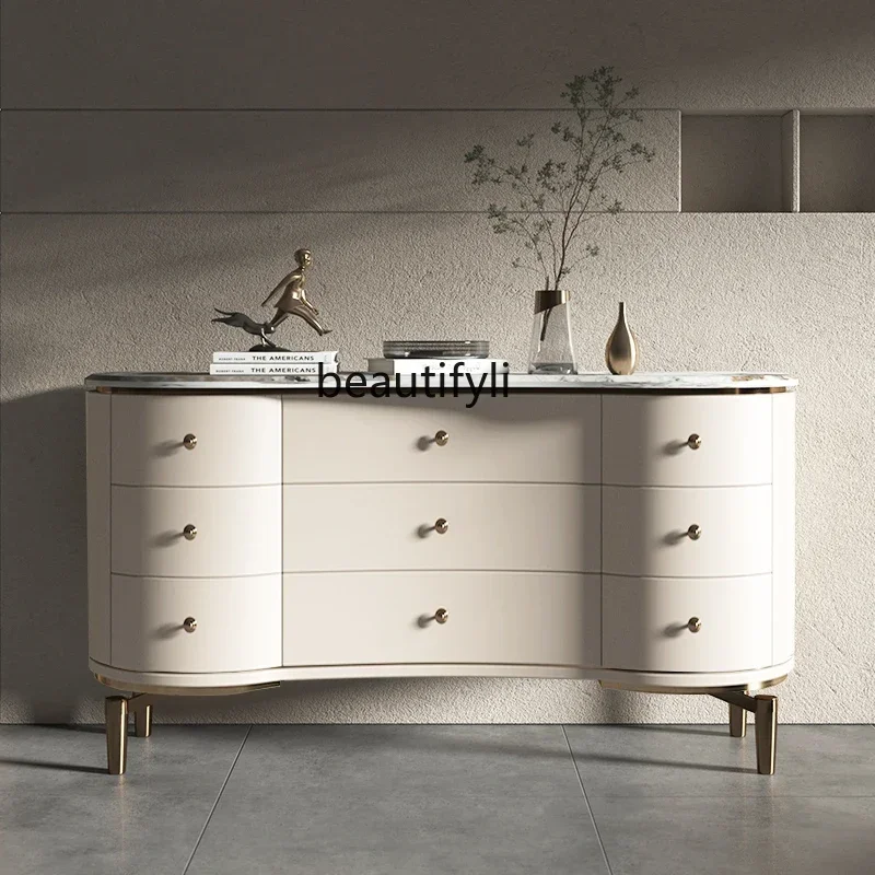 

D176 Italian Affordable Luxury Style Solid Wood Sideboard Bedroom High TV Cabinet Chest of Drawers Modern Minimalist Marble