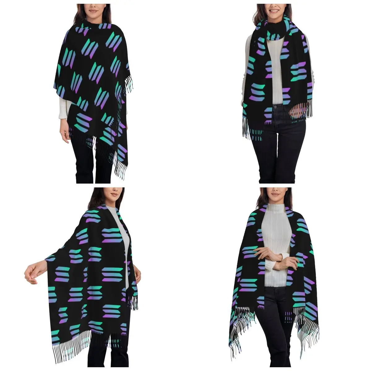 Solana Cryptocurrency - Solana SOL Scarf Tassel Scarves للنساء شالات دافئة ناعمة ويلتف شال طويل الخريف والشتاء