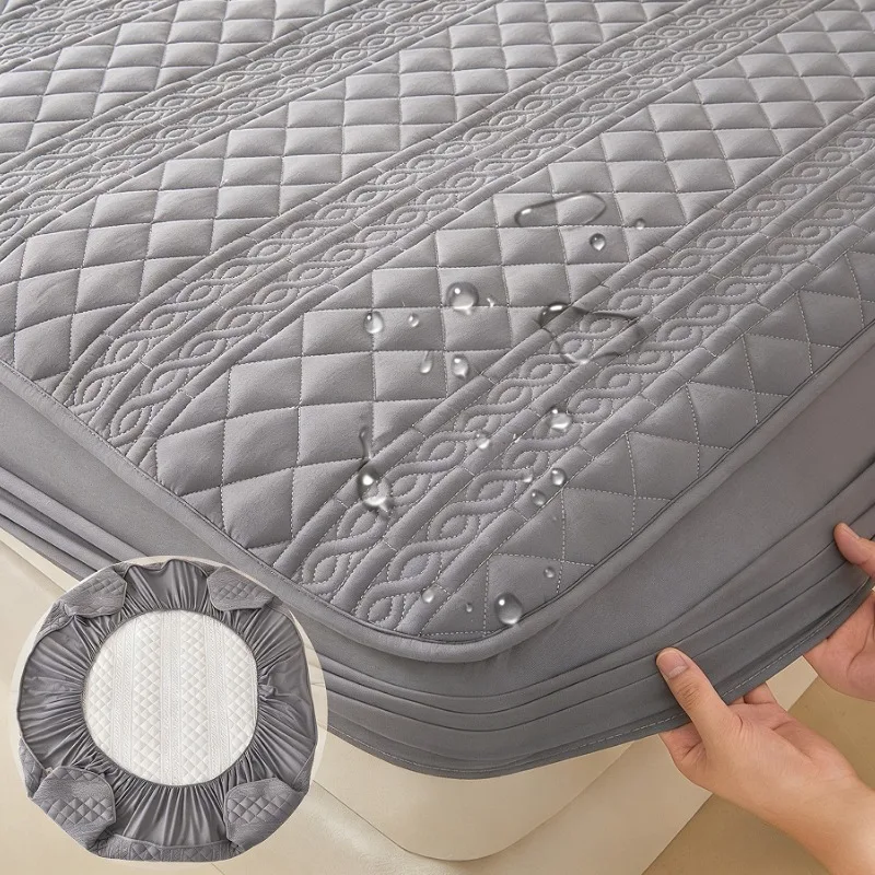 Waterproof Queen Mattress Protector Anti-mite Anti-bacterial 30cm Deep Pocket Quilted Fitted Bed Cover for Single Double King