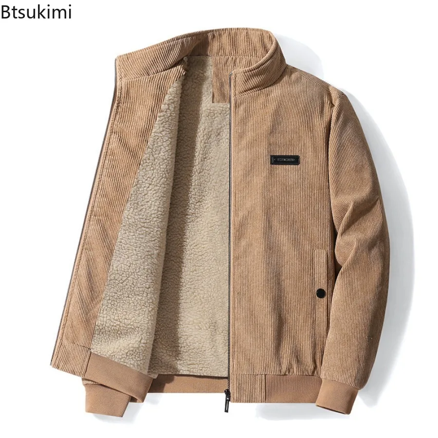 

2025 модная мужская новая вельветовая зимняя куртка с толстым флисовым воротником-стойкой и шерстью ягненка, повседневная теплая куртка, зимнее пальто