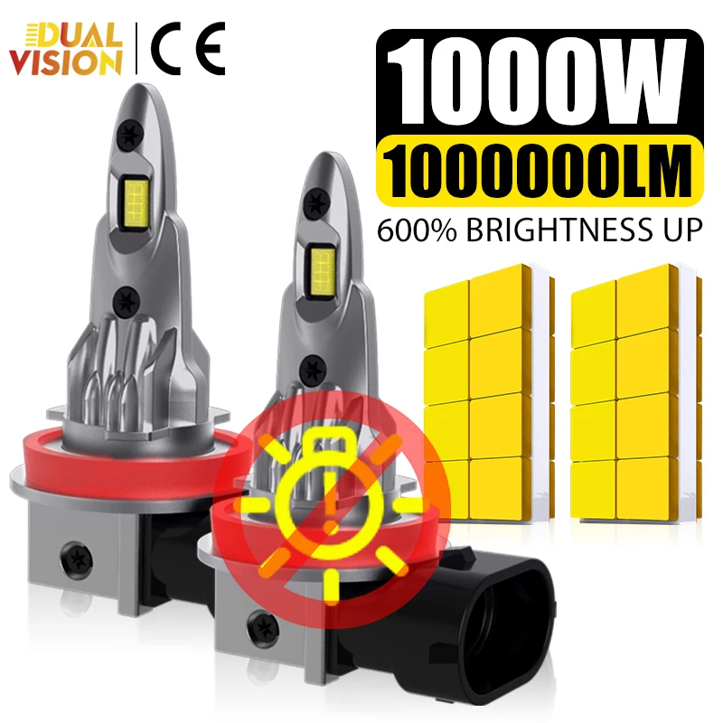 

1000 Вт Turbo H7 H1 H4 Светодиодные фонари 4300K 6000K 1:1 Mini H11 H8 H9 9005 HB3 9006 HB4 1000000 Автомобильные фары LM 8054 CSP без вентилятора 12 В 24 В