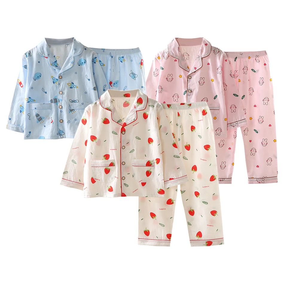 

Лето 2023, женские пижамные комплекты с тонким принтом, верхняя одежда для мальчиков и девочек, детская одежда для дома, одежда для сна с длинными рукавами и лацканами, комплект брюк