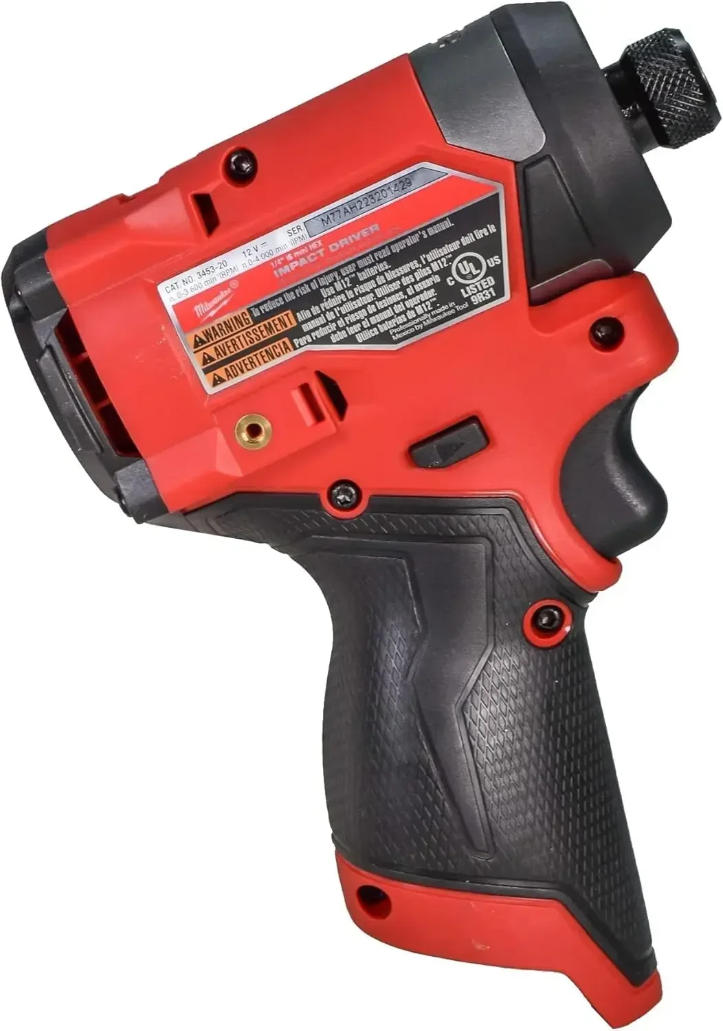 Milwaukee 3453-20 Controlador de impacto hexagonal inalámbrico de combustible de 12 V y 1/4" (herramienta nuara)