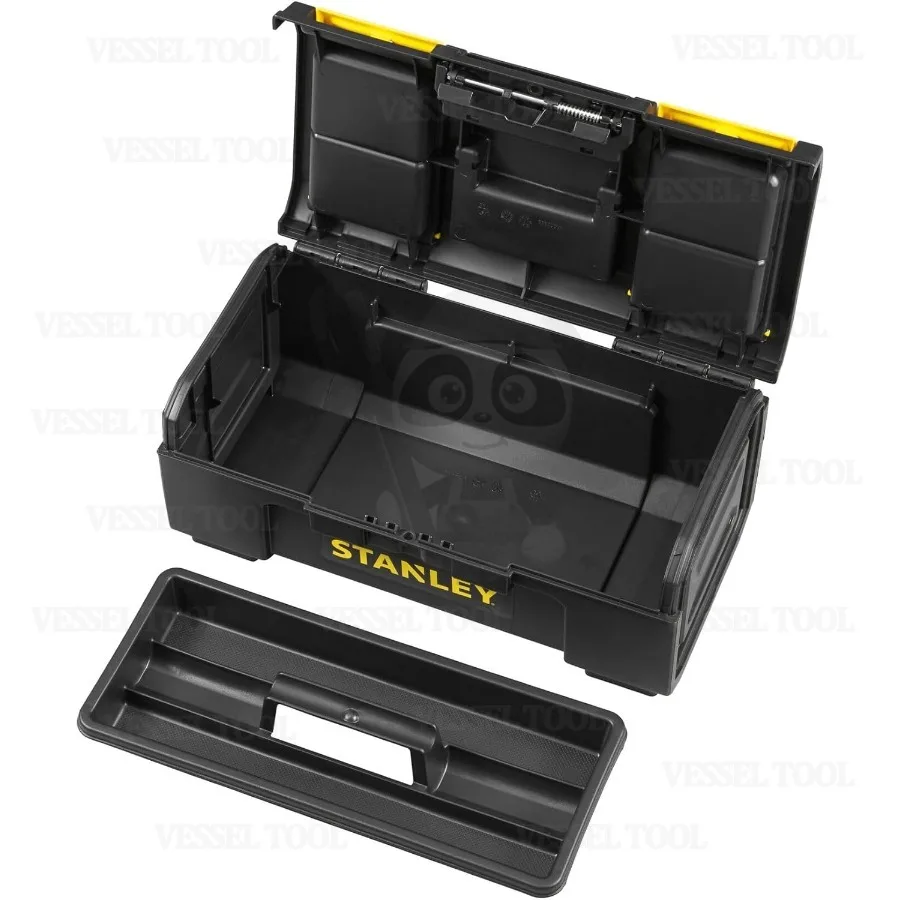 STANLEY 16'' One-Touch Tool Box Heavy-Duty Tool Storage with Removable Tote Tray Secure Padlock Eye 1-79-216