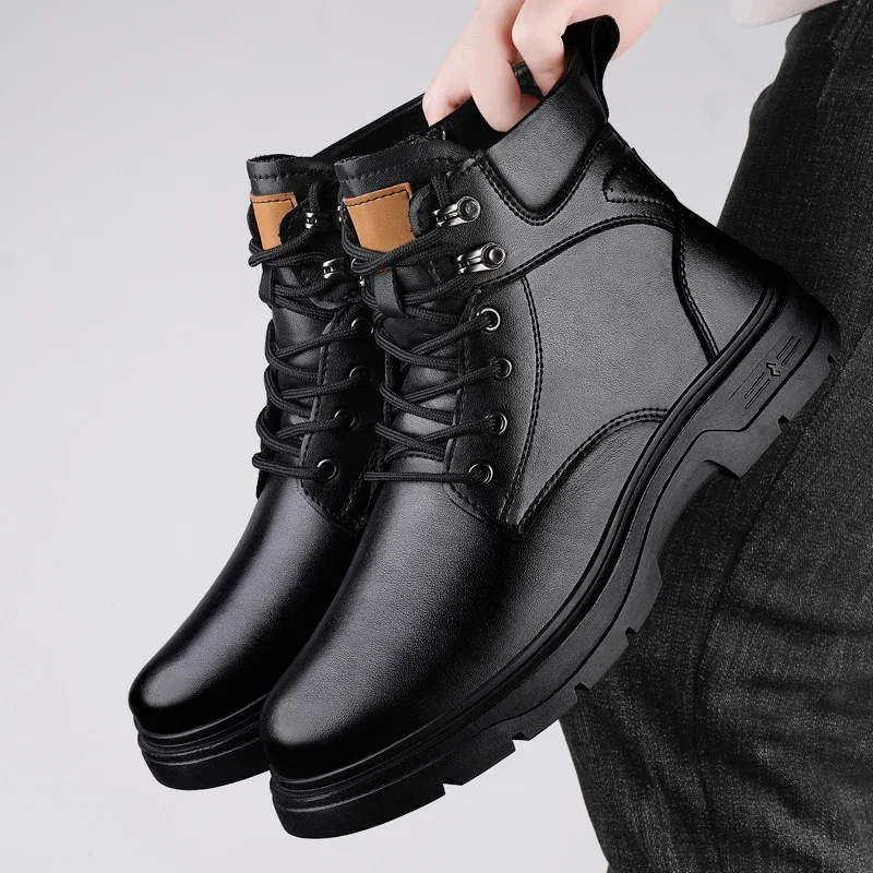 

Winter High Top Warm Cotton Shoes for Men New Designer Ankle Boots Genuine Leather Man Motorcycle Boots New Fashion Casual Shoes