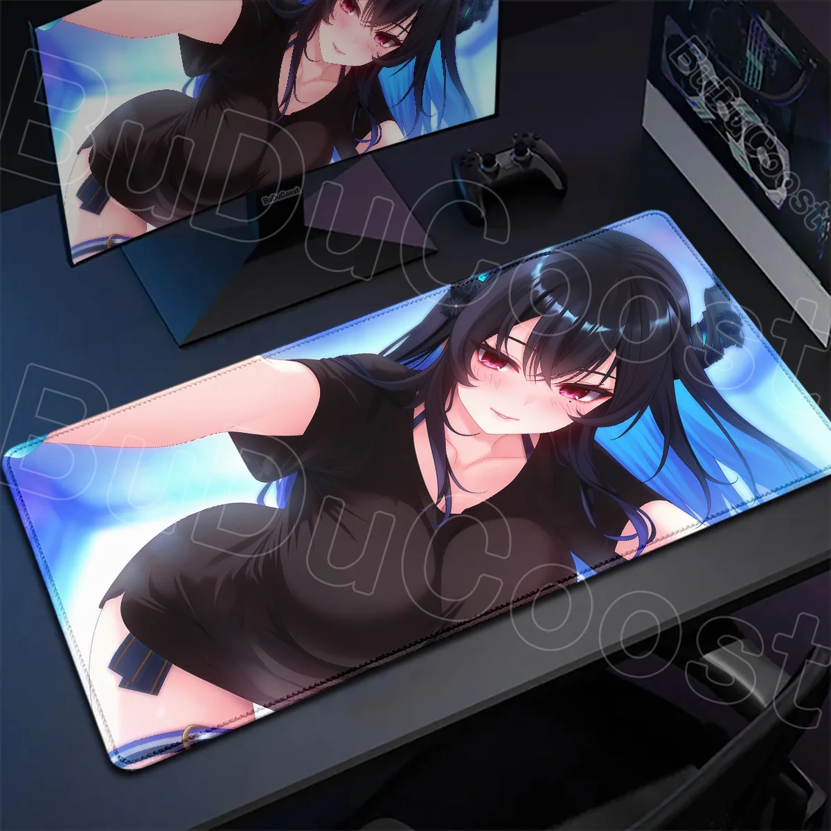 Mauspad, groß, Hololive Girl Nerissa Ravencroft, Computerspiel, Gummi, mit Verriegelungskante, Tastaturmatte, 900 x 400 mm, waschbarer Desktop-Teppich – Detail 4