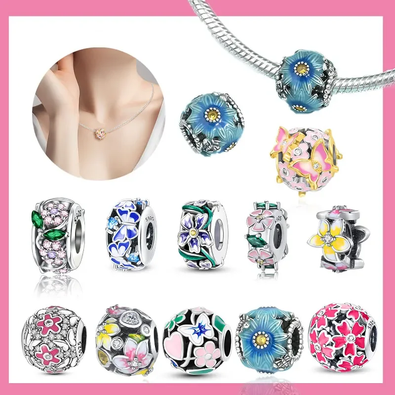

Flower Series Charms 925 Silver Round Flower Butterfly Charms Fit Original Bracelet Charms Diy Women Jewelry Gift