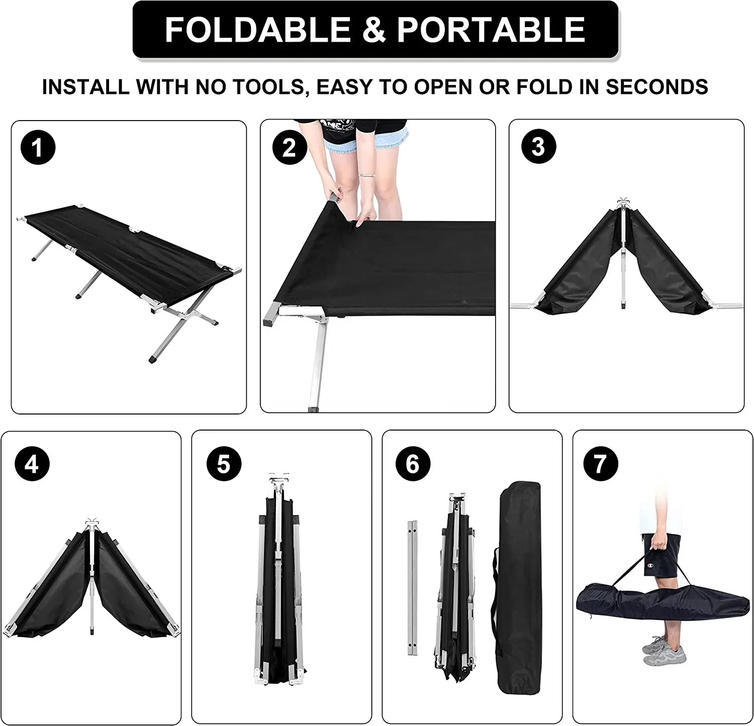 190*63*43cm High Quantity Camping Folding Bed Sleep Camping Cot Tent Max Loading 150 KG