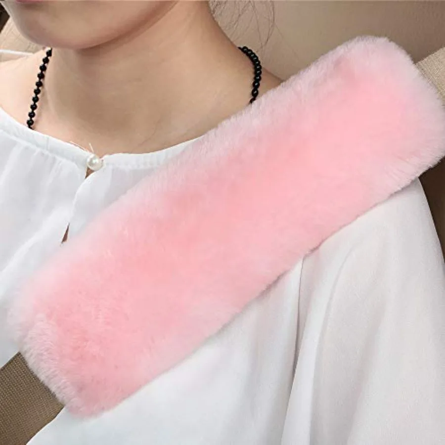 Genuine Sheepskin Soft Fuzzy Car Seat Belt Pad, Comdy Fluffy Seat Belt Cover for Shoulder Pad Neck Cushion Protector Car Access