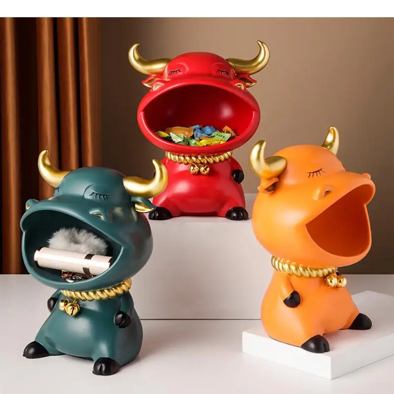 

Resin Animal Ornaments Cow Statuette Decorative Crafts Key Storage Box Figurines Home Decoration Accessories Statue Furnishings