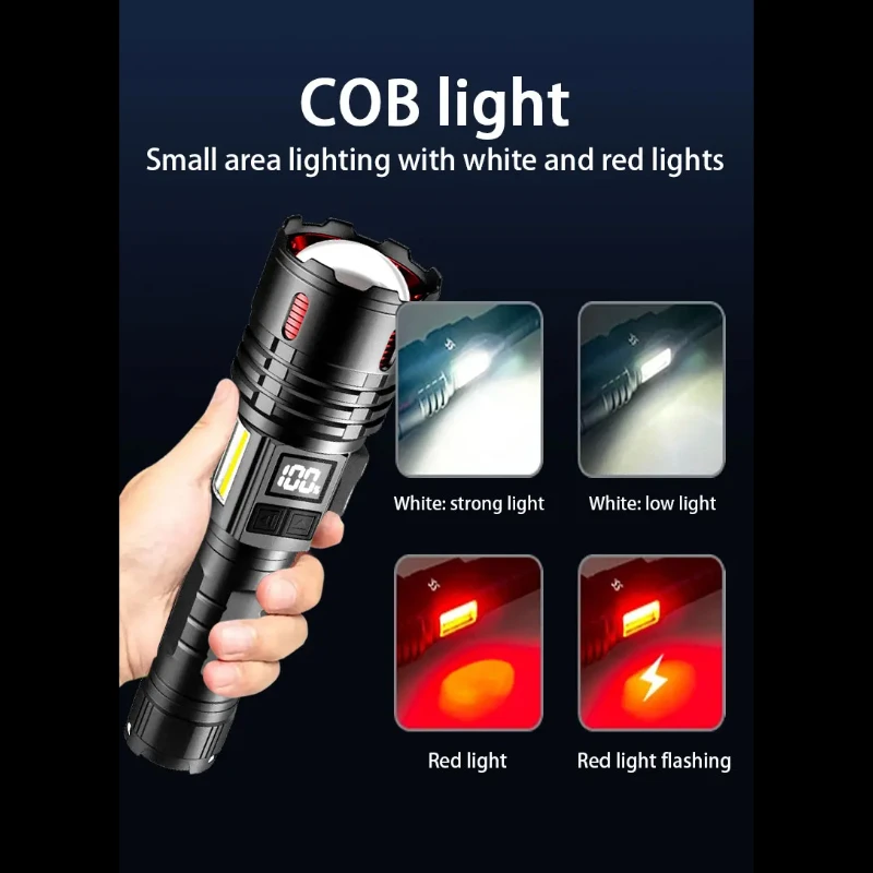 New 2800000LM high-power flashlight USB rechargeable flashlight strong light 3000M tactical light with tail magnetic flashlight