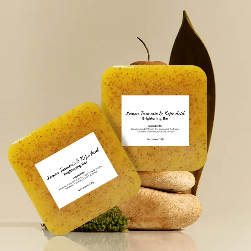 Lemon Turmeric Kojic Acid Soap, Kojic Acid Soap for Hyperpigmentation,Turmeric Soap Bars for Dark Spots, Whitening Facial Soap