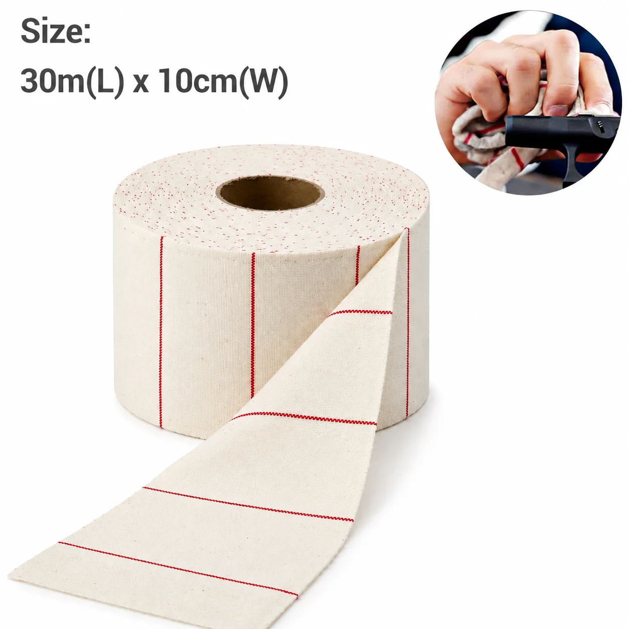 30M Gun Cleaning Cloth Roll 10cm Wide Cotton Cleaning Patch Reusable DIY Gun Maintenance Wiping Cloth Hunting Gun Cleaning Kit