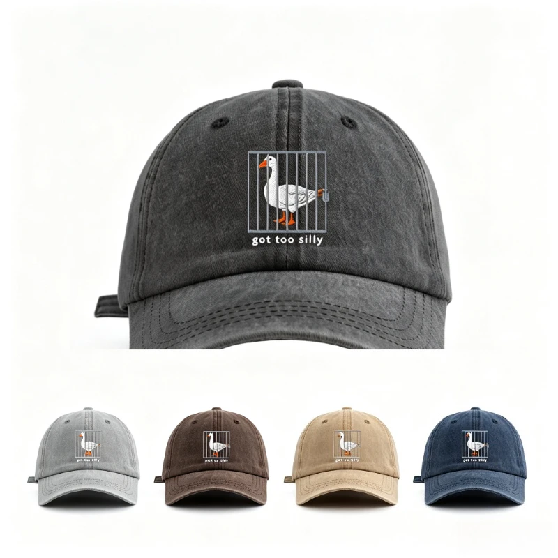 Vintage Washed Baseball Cap Unisex Goose Cage Print Hat Got Too Silly Letter Graphic Adjustable Outdoor Sun Protection Dad Hat