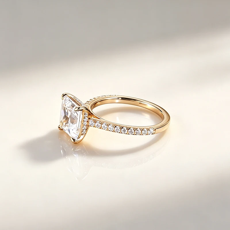 NeeTim 1ct-5ct Princess Cut Moissanite Rings for Women Sparkling Full Moissanite Band S925 Sterling Silver with Gold Plated Ring