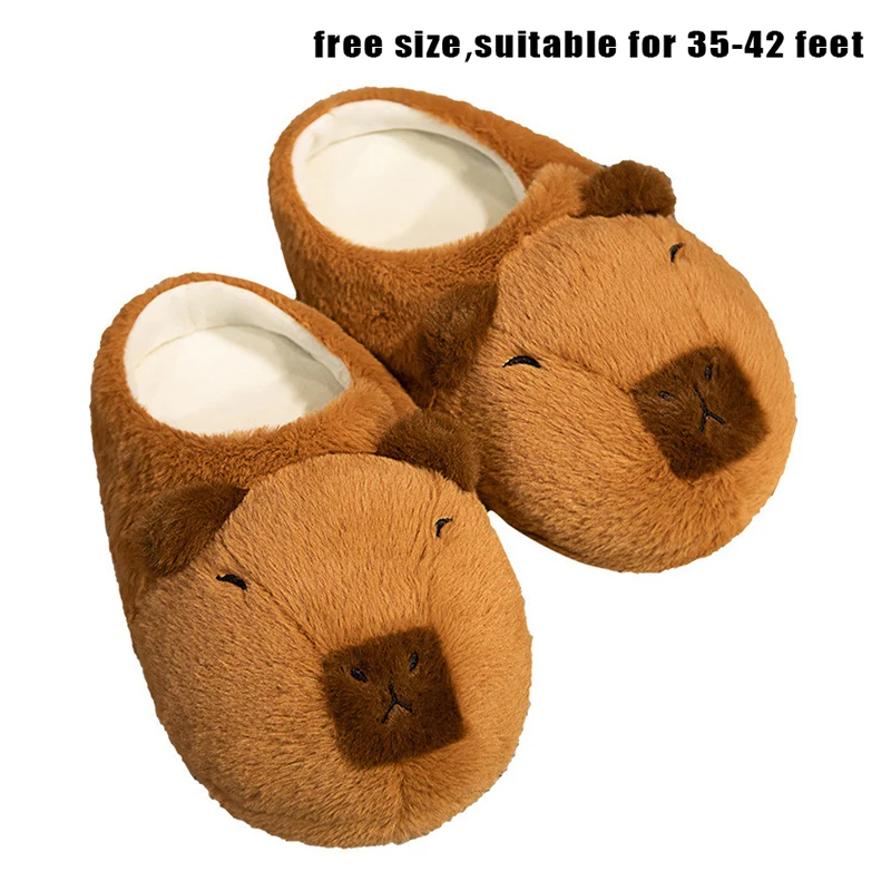 Zapatillas cálidas de dibujos animados Capybara, zapatos encantadores de felpa, Zapatillas de casa suaves y antideslizantes para interiores de invierno