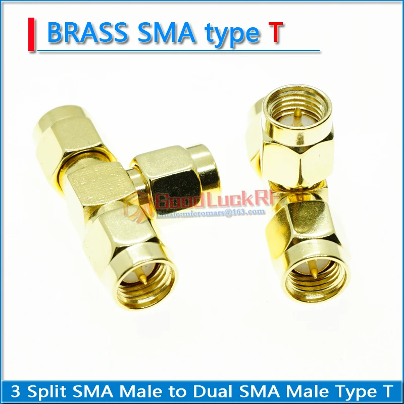 SMA Male to 2 Dual SMA Male SMA 3 three Way Splitter T-Type Gold Plated Copper SMA Female to SMA Female RF Adapter Connector