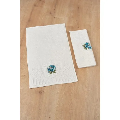 Fiesta Geranium Flower Embroidered 2li Kitchen Towel 30 X50-Raw White-Blue