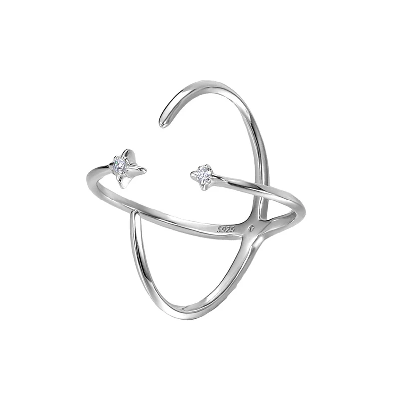 PONYKISS 925 فضة الزركون ستار الصليب افتتاح خواتم للنساء رومانسية غرامة مجوهرات الحد الأدنى الحلو كول اكسسوارات