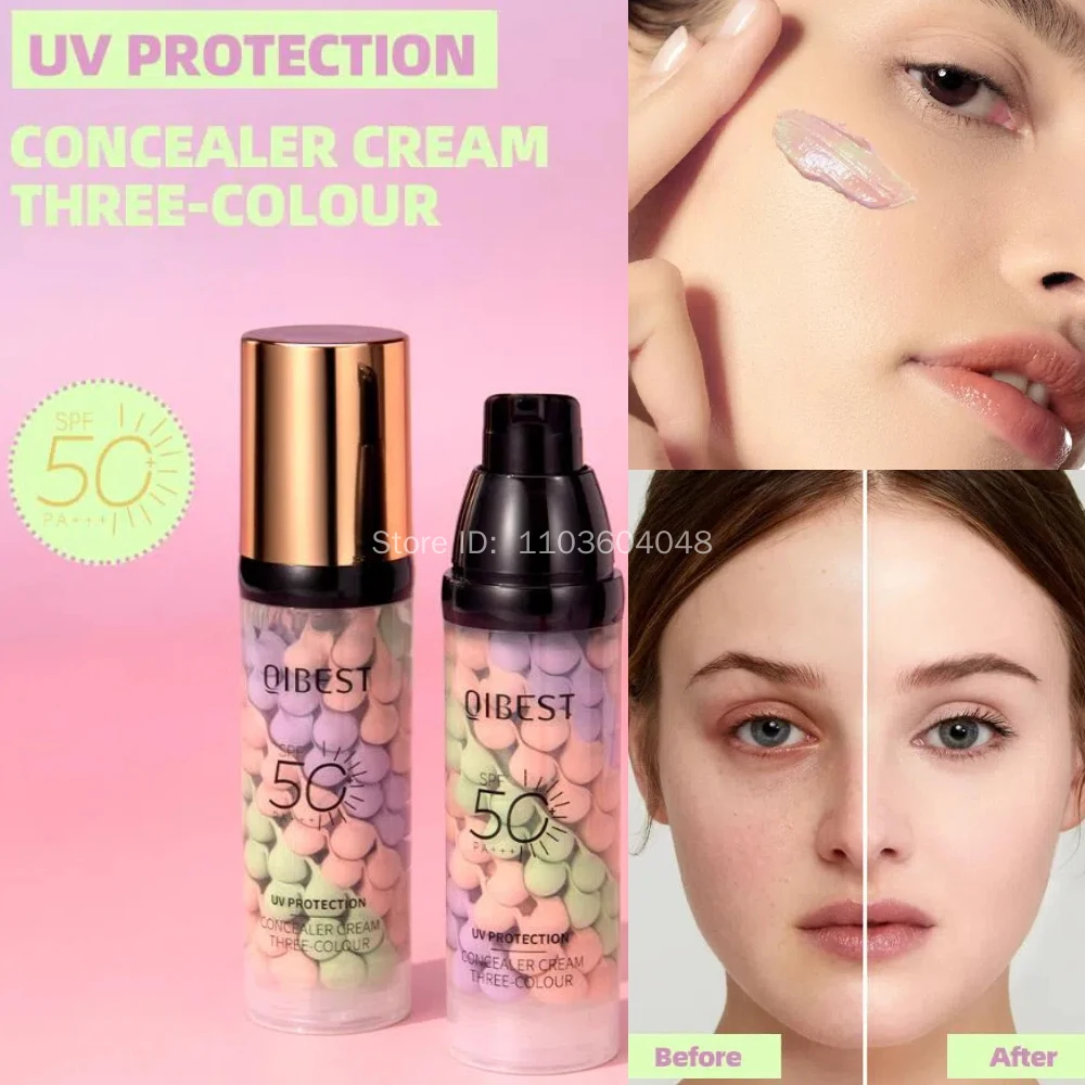 Base de maquillage pour le visage, trois couleurs, crème anti-cernes, pores invisibles, hydratant longue durée, fond de teint pour peau brillante