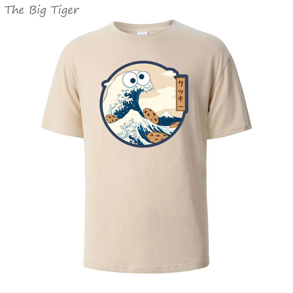 Cookie Monster Great Wave T-Shirt Men Women Japanese Ukiyo-e Fan Art Tee Relaxed fashion cotton loose T-shirt, streetwear