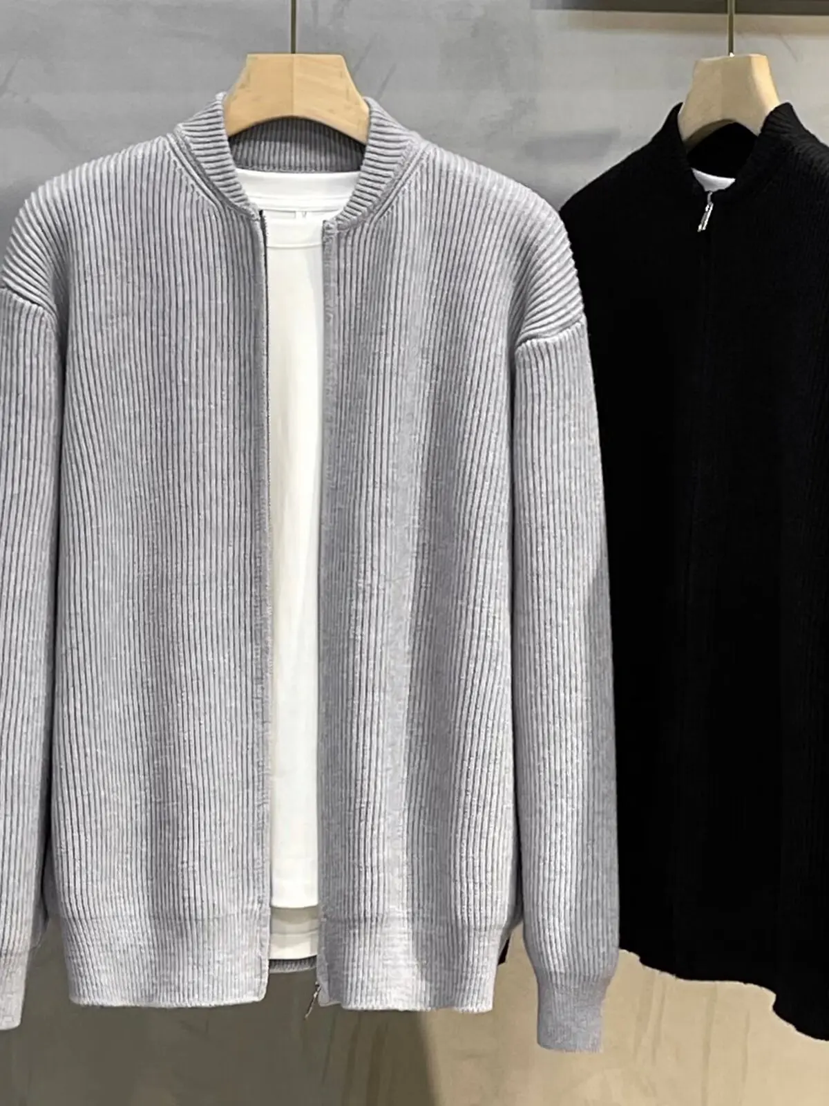 

Мужской вязаный кардиган с двойной молнией, весенне-осенний, модный, повседневный, однотонный, молодежный, удобный