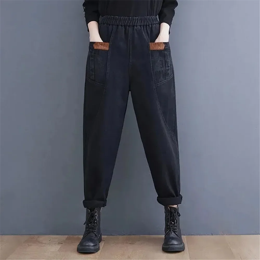 

Plus Size Ankle-Length Straight Jeans Women Casual Elastic High Waist Baggy Harem Denim Pants Vintage Pantalones Loose Vaqueros