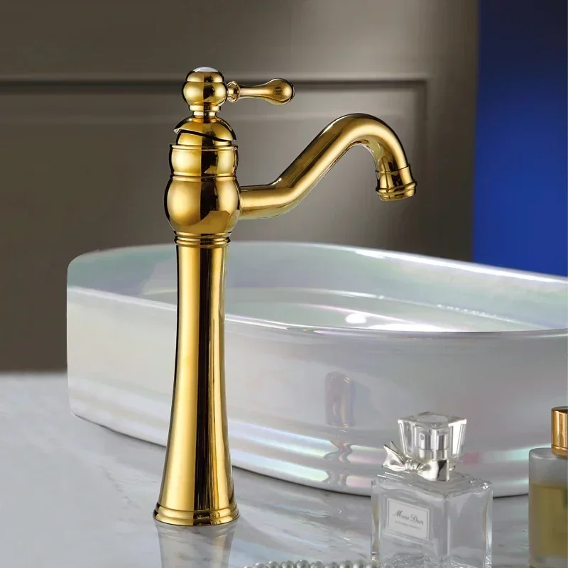 Monte titanium gold brass hot and cold basin faucet rotating table basin heightening single-hole bathroom faucet 3092A.