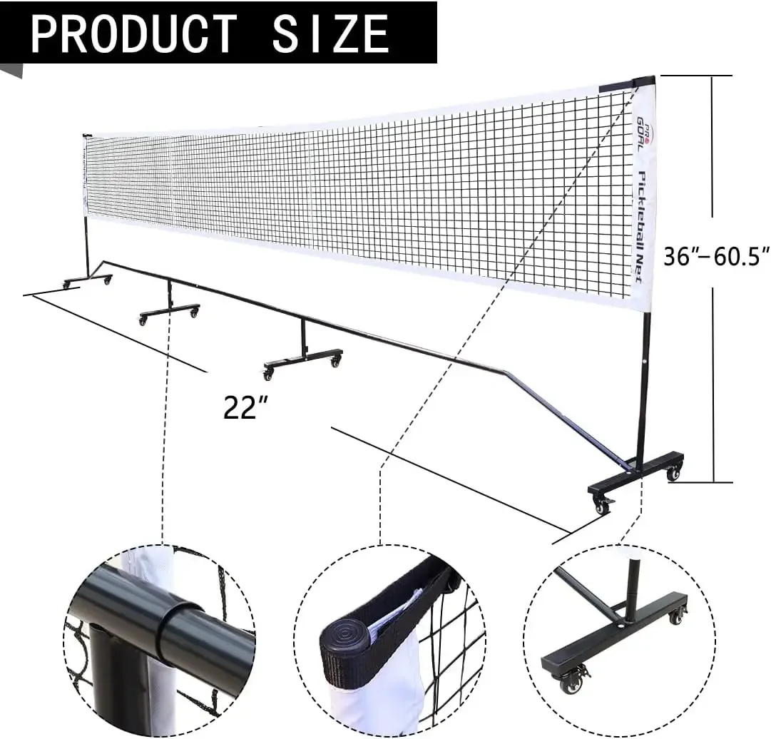 Badminton Pickleball Net System with Universal Wheel,Movable Steady Metal Frame,Strong Nylon Net and Carrying Bag,22 Fee