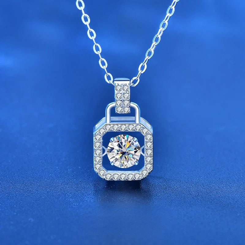 

Diamond Accented 925 Sterling Silver Square Necklace Female 0.5 Carat Moissanite Pendant Delicate Clavicle Pendant