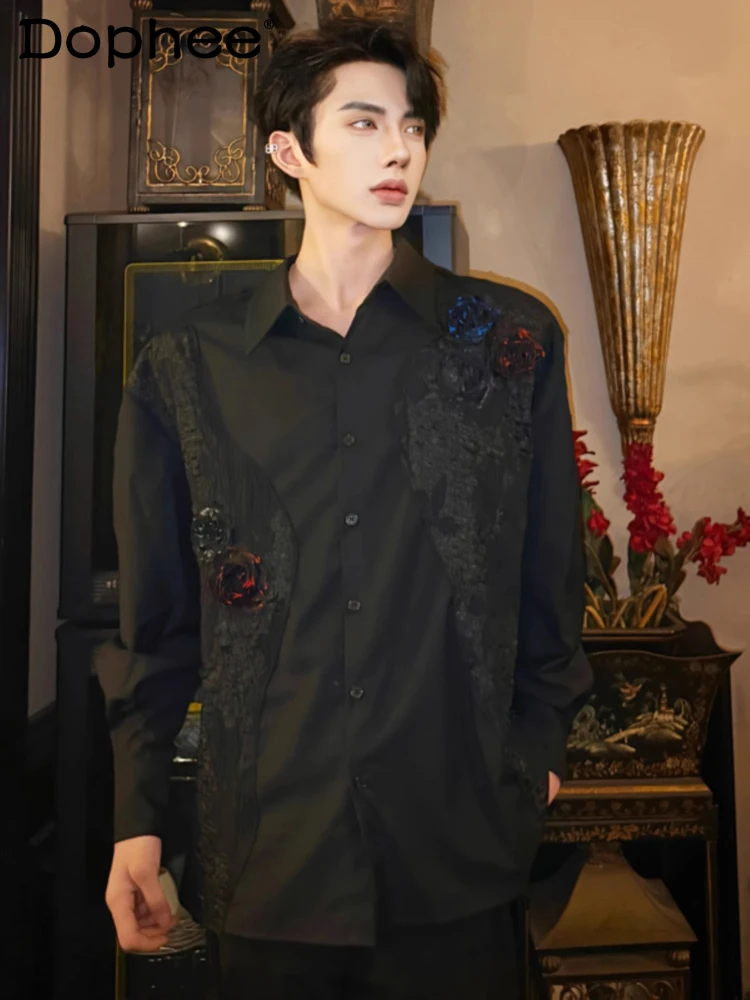 

Fashion Three-dimensional Rose Long-sleeve Shirts Men's 2025 Summer New Light Luxury Stylish Shirt Male High-end Handsome Jacket